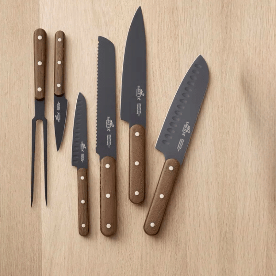 Knivsæt Phenix Walnut 6 dele Sort/valnøddetræ